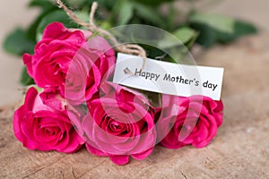 Pink roses bouquet with Happy Mother`s day tag card