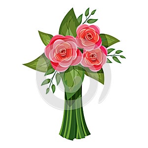 Pink roses bouquet icon, isometric 3d style