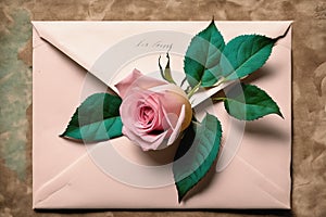 pink roses and envelope on a white backgroundpink roses and envelope on a white backgroundbeautiful pink roses and envelope for gr