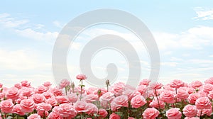 Pink Roses In The Field With Sky Clouds - Hiroshi Nagai Style photo