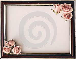 Pink roses flower empty white border soft background for valentine