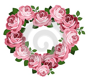 Pink roses heart frame.