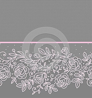 Pink roses lace horizontal Seamless Pattern.