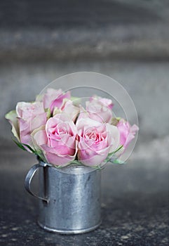 Pink roses in a metal cup2