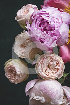 Pink roses and peonies bouquet