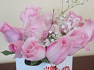 Pink roses for a Valentine`s Day lady.