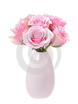 Pink roses in vase isolated on white