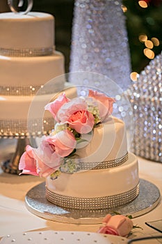 Pink Roses on a wedding cake