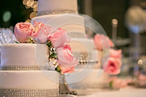 Pink Roses on a wedding cake