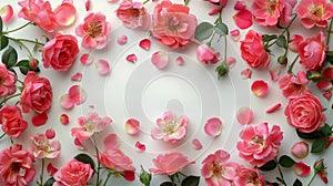 Pink Roses on White Background