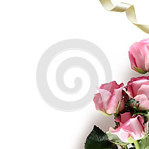 Pink roses on the white background, Mockup.