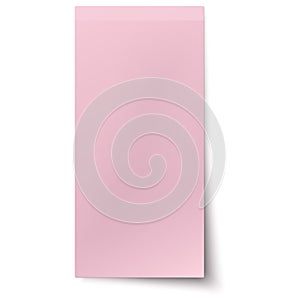 Pink, rosy vertical sticky note isolated on white background