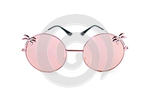 Pink round funny sunglasses isolated on white background