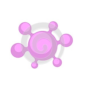 Pink round molecule, bacterium, virus cartoon model. Cartoon icon. Flat vector illustration, isolated on white