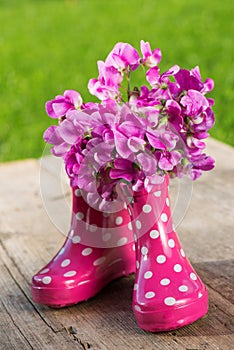 Pink rubber boots