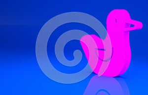 Pink Rubber duck icon isolated on blue background. Minimalism concept. 3d illustration. 3D render