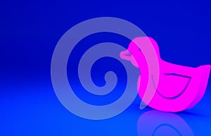 Pink Rubber duck icon isolated on blue background. Minimalism concept. 3d illustration 3D render