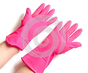 Pink rubber gloves