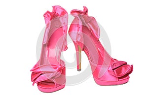 Pink ruffled satin heels