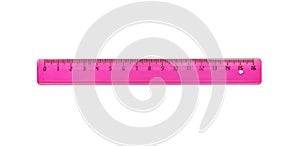 The pink ruler is plastic for measuring centimeters photo