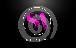 Pink SA Brush Stroke Letter Logo Design. Pink Paint Logo Leters Icon