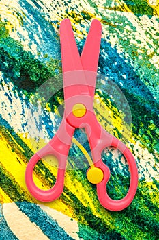 Pink safe children scissors