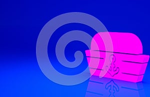 Pink Sailor hat icon isolated on blue background. Minimalism concept. 3d illustration 3D render