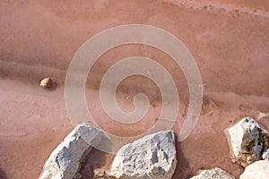 Pink salt lake at Margherita Di Savoia in Puglia, Italy. Water is pink crustaceans that live in it.