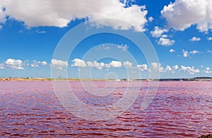 Pink salt lake Masazirgol in Azerbaijan