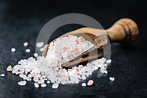 Pink Salt on a slate slab selective focus