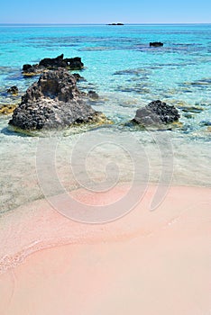 Pink sand and turquoise sea water on Elafonisi beach, Crete