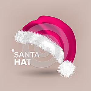 Pink Santa Hat Vector. Party Icon. Head Background. Holiday Icon. Santa Claus Holiday Pink And White Cap. Winter