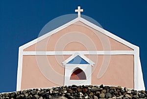 Pink Santorini Church on a Hillside