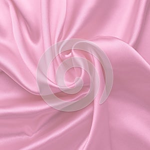 Pink satin fabric texture, silk background with folds. Wavy abstract pattern, luxury shiny bed sheet, soft textile. Flow effect.