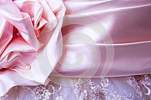 Pink satin wedding dress detail