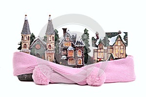 Pink scarf around houses - conceptual view