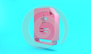 Pink Scenario icon isolated on turquoise blue background. Script reading concept for art project, films, theaters