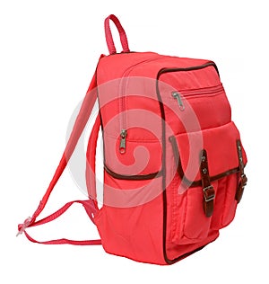 Pink school backpack isolated photo