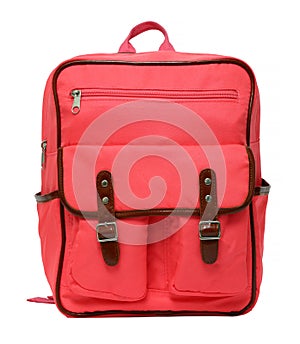 Pink school backpack isolated