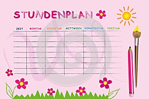 Pink school timetable template with flowers