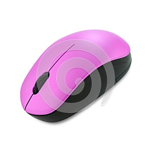 Pink scolling wireless computer mouse on a white background with clipping path