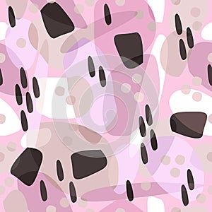 Pink seamless abstract geometric pattern. White, beige, pink and brown drops.