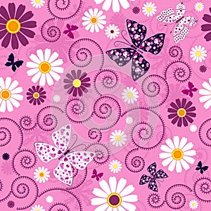 Pink seamless floral pattern