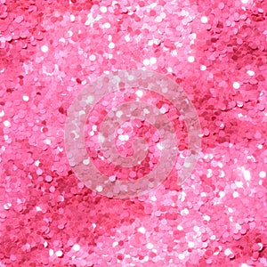 Pink seamless glitter texture, round sparkles. Tiled glisten rose background for party, wrapping paper