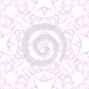 Pink seamless pattern. Astonishing delicate soap bubbles. Lace hand drawn textile ornament. Kaleidos