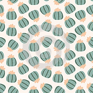 Pink seamless pattern with blooming cacti