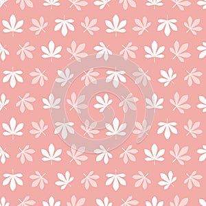 Pink seamless pattern with chestnut leaves