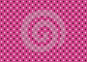 Pink seamless pattern fabric poker table. Minimalistic casino vector background texture card suit symbols. Black white diamonds,