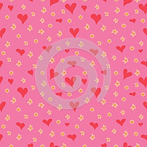 Pink seamless patterns for Valentine's Day measuring 1000 by 1000 pixels with hearts flowers. Doodle. Vector graphics