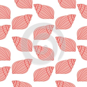 Pink seashell hand drawn seamless patterm on white background